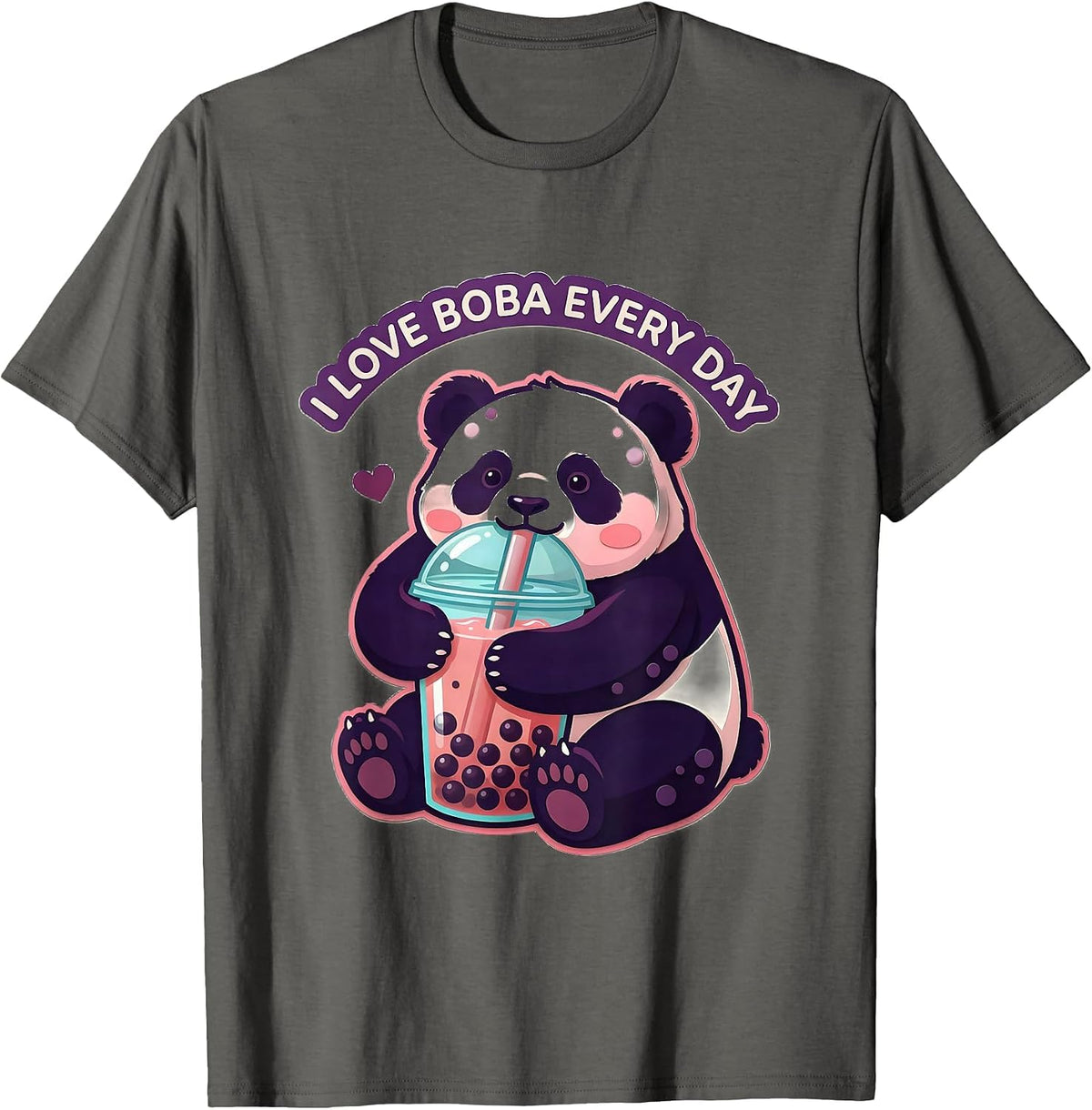 Men's I Love Boba Every Day Cute Kawaii Panda Anime Boba Tea Lover T-Shirt - Asphalt Grey