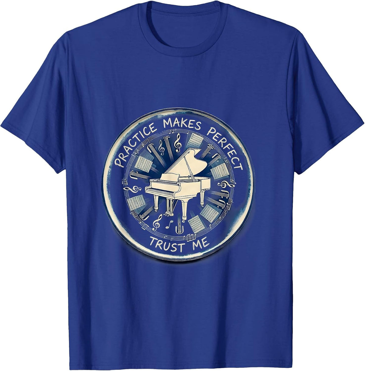 Men's Practice Makes Perfect Music Teacher Design T-Shirt - Royal Blue