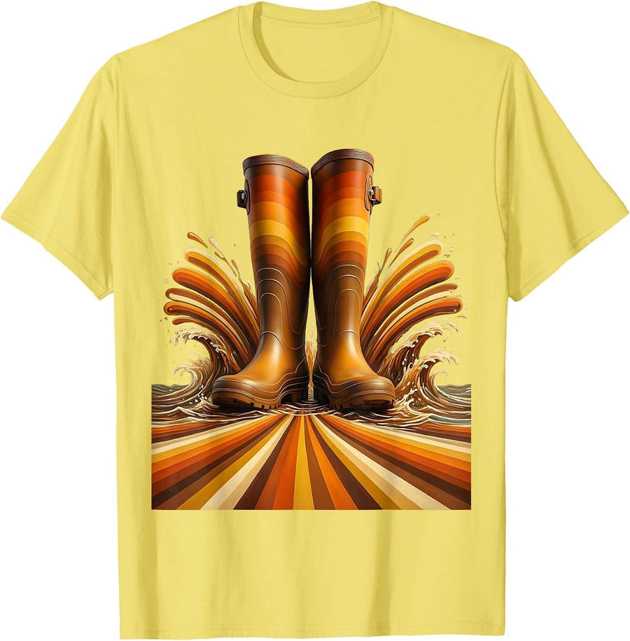 Men's Wading Boots Splash Fishing Graphic T-Shirt - Lemon Yellow