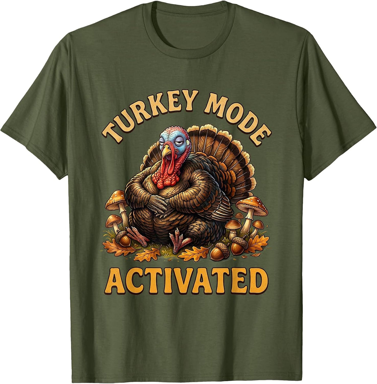 Boys Turkey Mode Activated Thanksgiving Design T-Shirt - Olive Green