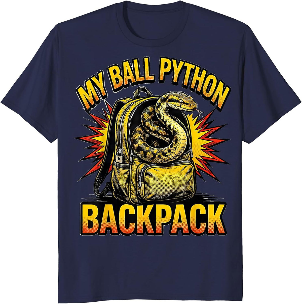 Men's My Ball Python Backpack Comic Book Reptile Lover Snake Humor T-Shirt - Navy Blue