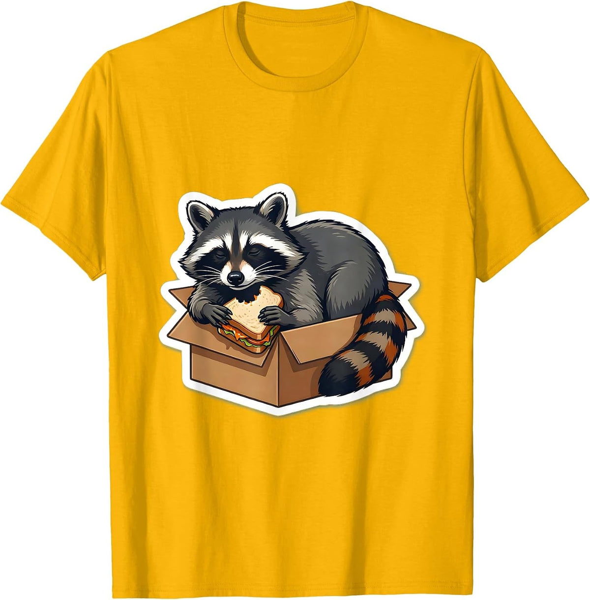 Unbothered Raccoon Sticker Style Trash Panda Humor T-Shirt - Golden Yellow
