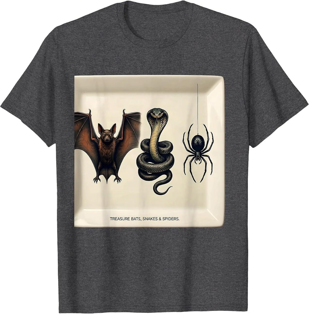 Treasure Bats, Snakes & Spiders Whimsical Nature Lover Gift T-Shirt - Dark Heather Grey