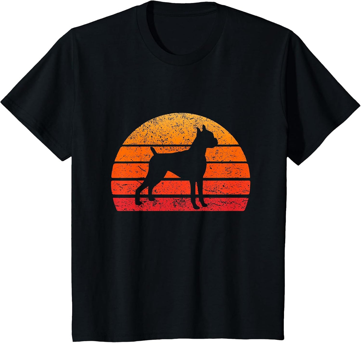 Retro Boxer Dog Outfit Men Distressed Sun Boxer T-Shirt - Black