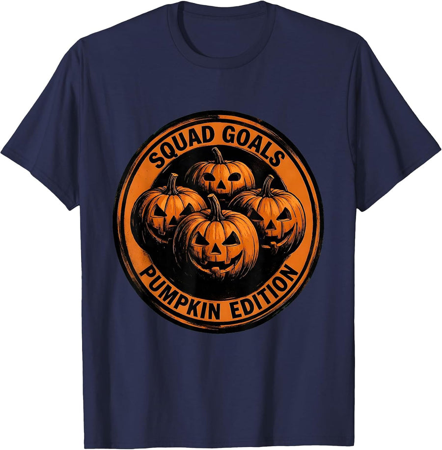 Squad Goals Pumpkin Edition Fall Group Design T-Shirt - Navy Blue