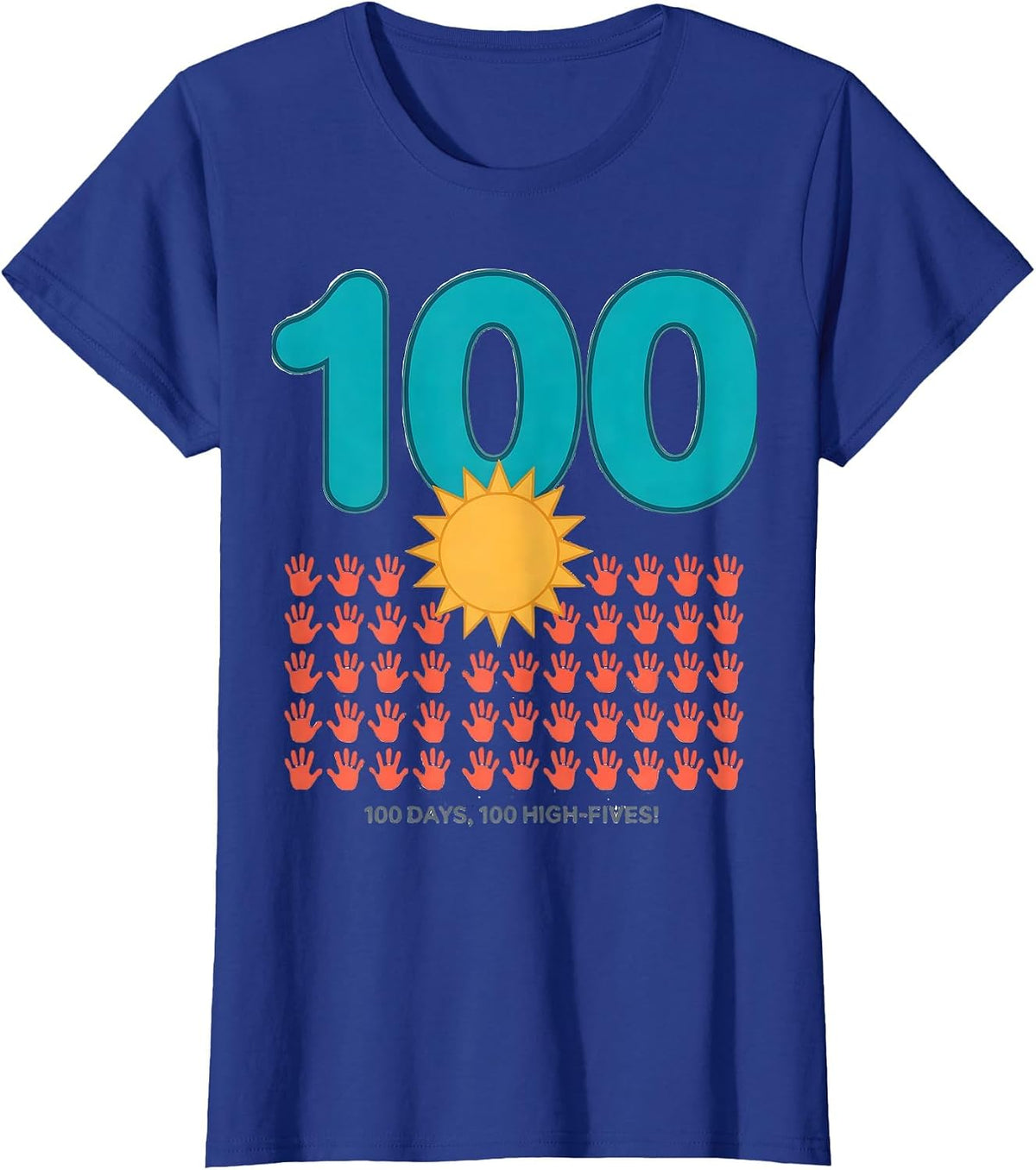 Women's 100 Days 100 High-Fives Retro Playful 100th Day of School T-Shirt - Royal Blue