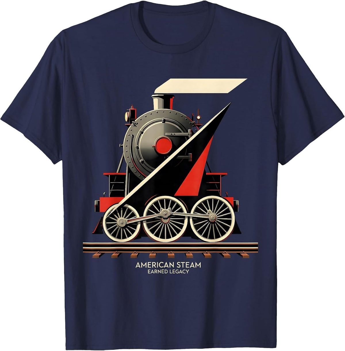 Men's American Steam Earned Legacy Constructivist Poster Train T-Shirt - Navy Blue