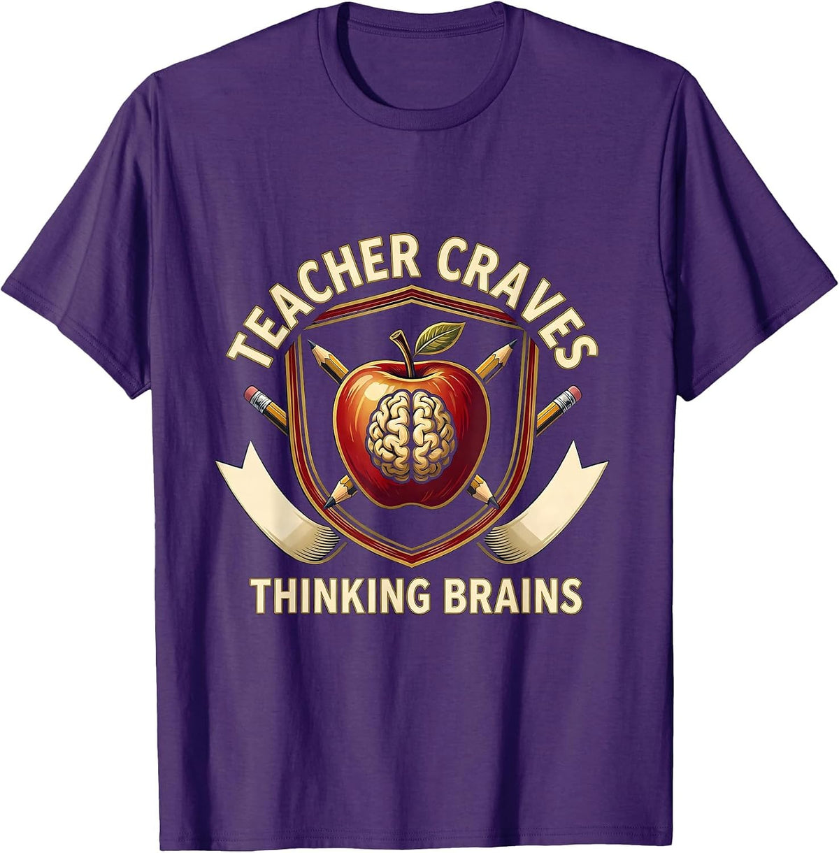 Men's Teacher Craves Thinking Brains Funny Teacher Halloween Humor T-Shirt - Purple
