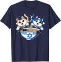 Jewish Cats Ramen Kitten Anime Hanukkah Pajamas Chanukah PJs T-Shirt - Navy Blue