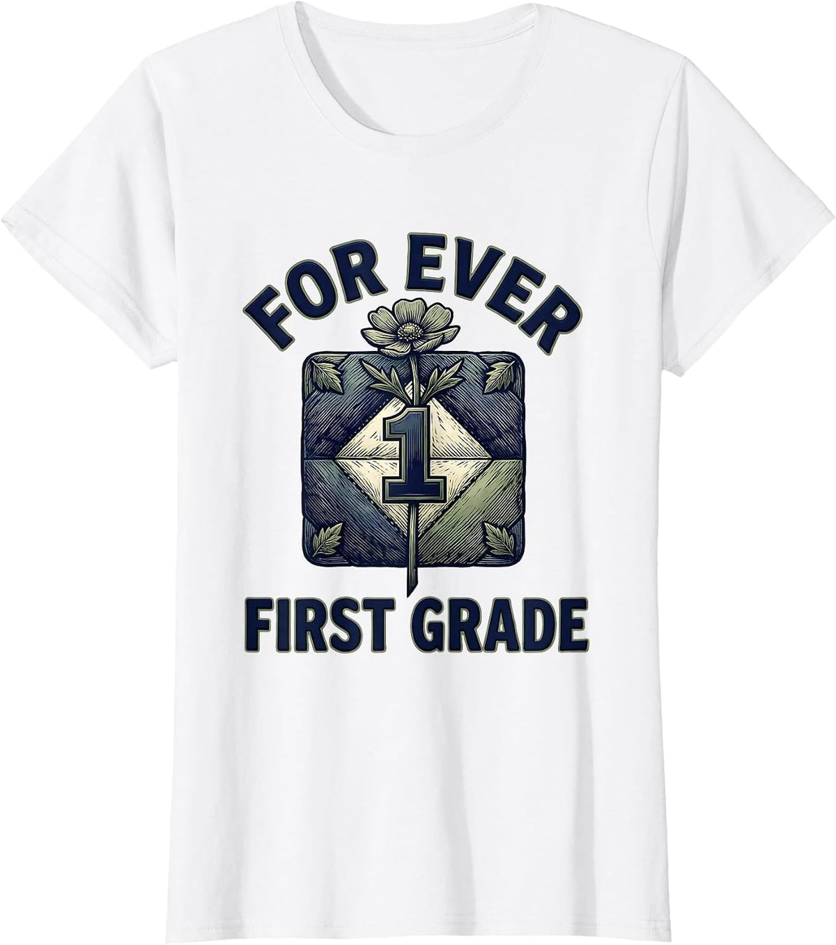 For Ever First Grade Retro Teacher Wildflower Back To School T-Shirt - White