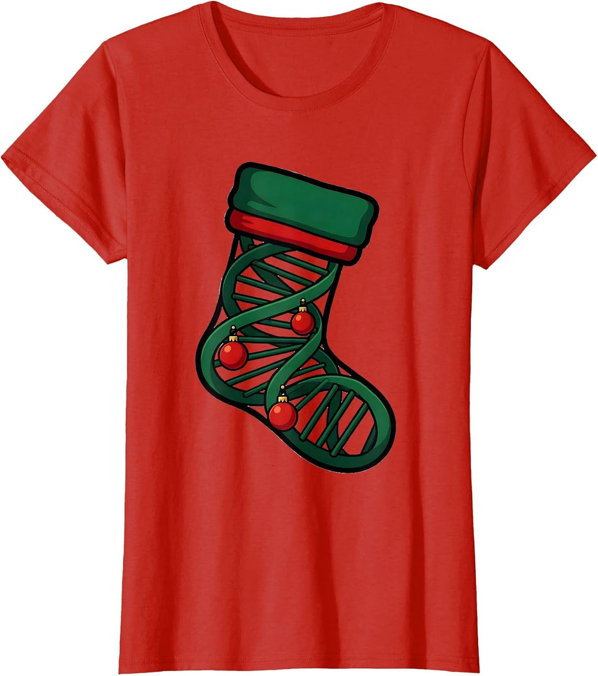 Women's DNA Helix Christmas Stocking Science Teacher Humor T-Shirt - Red