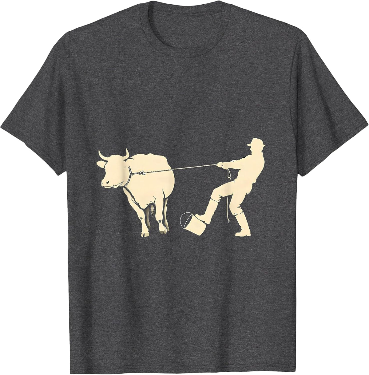 Men's Farmer vs Heifer Silhouette Funny Farm Life T-Shirt - Dark Heather Grey