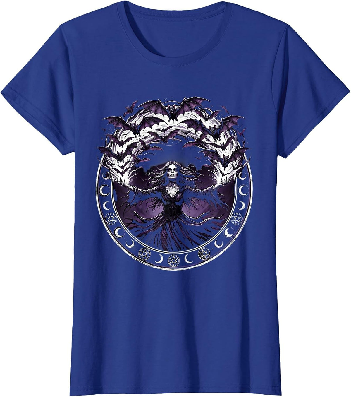 Women's Goth Woman Releasing Bats Dark Art Design T-Shirt - Royal Blue