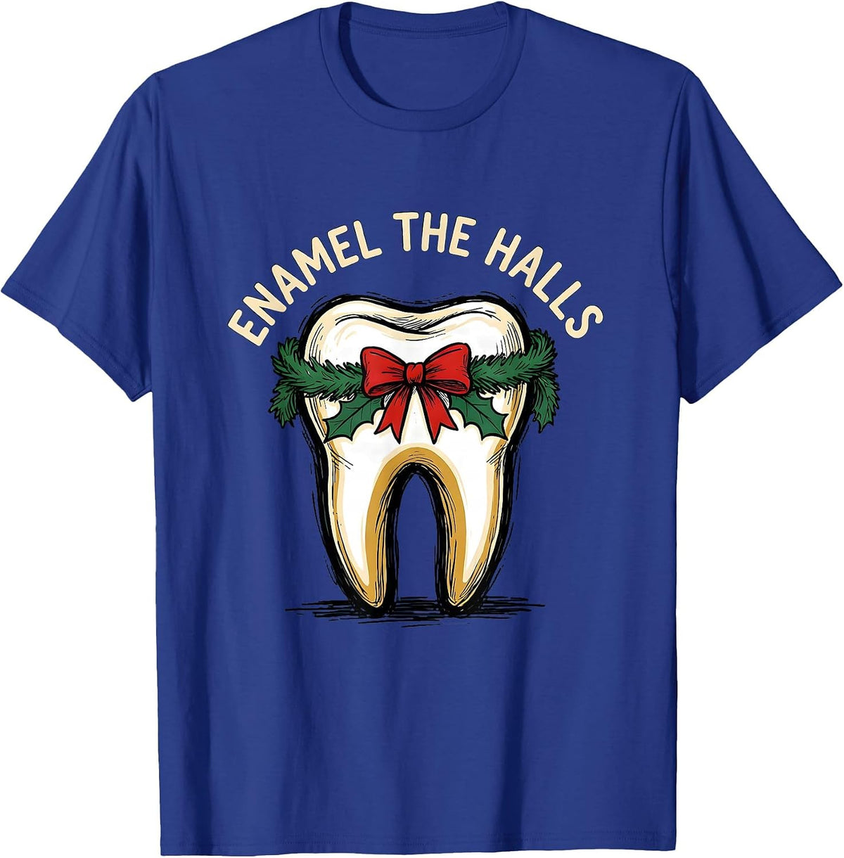 Men's Enamel the Halls Funny Dental Christmas Dentist Dental T-Shirt - Royal Blue