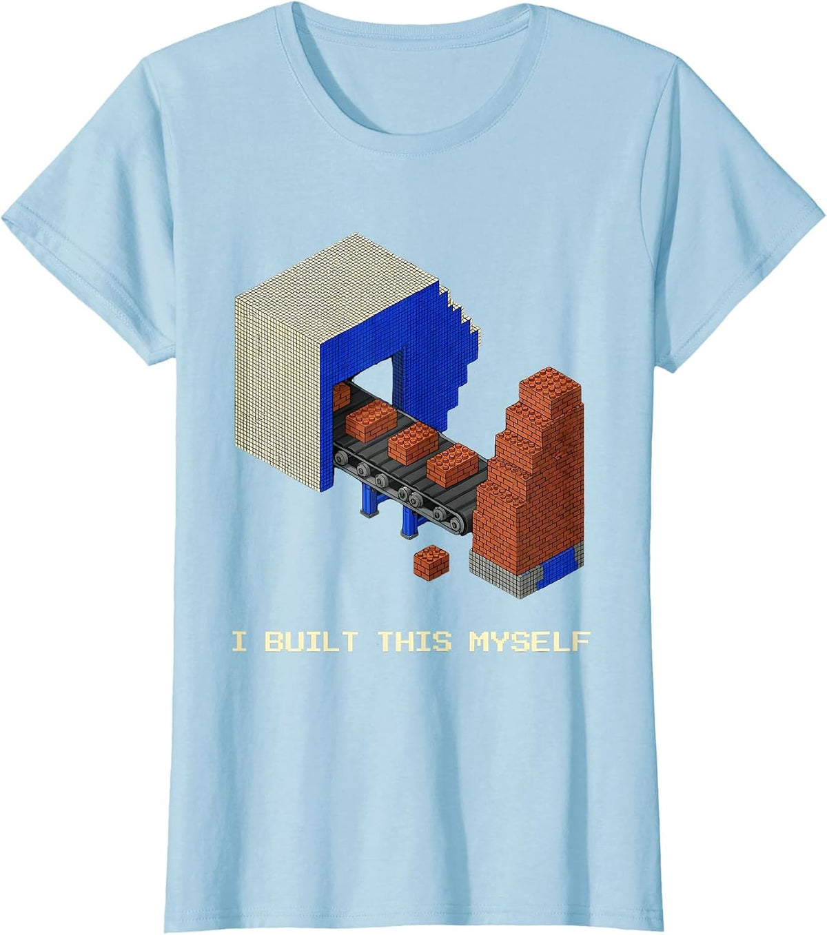 I Built This Myself Pixel Art Master Builder Brick Birthday T-Shirt - Baby Blue