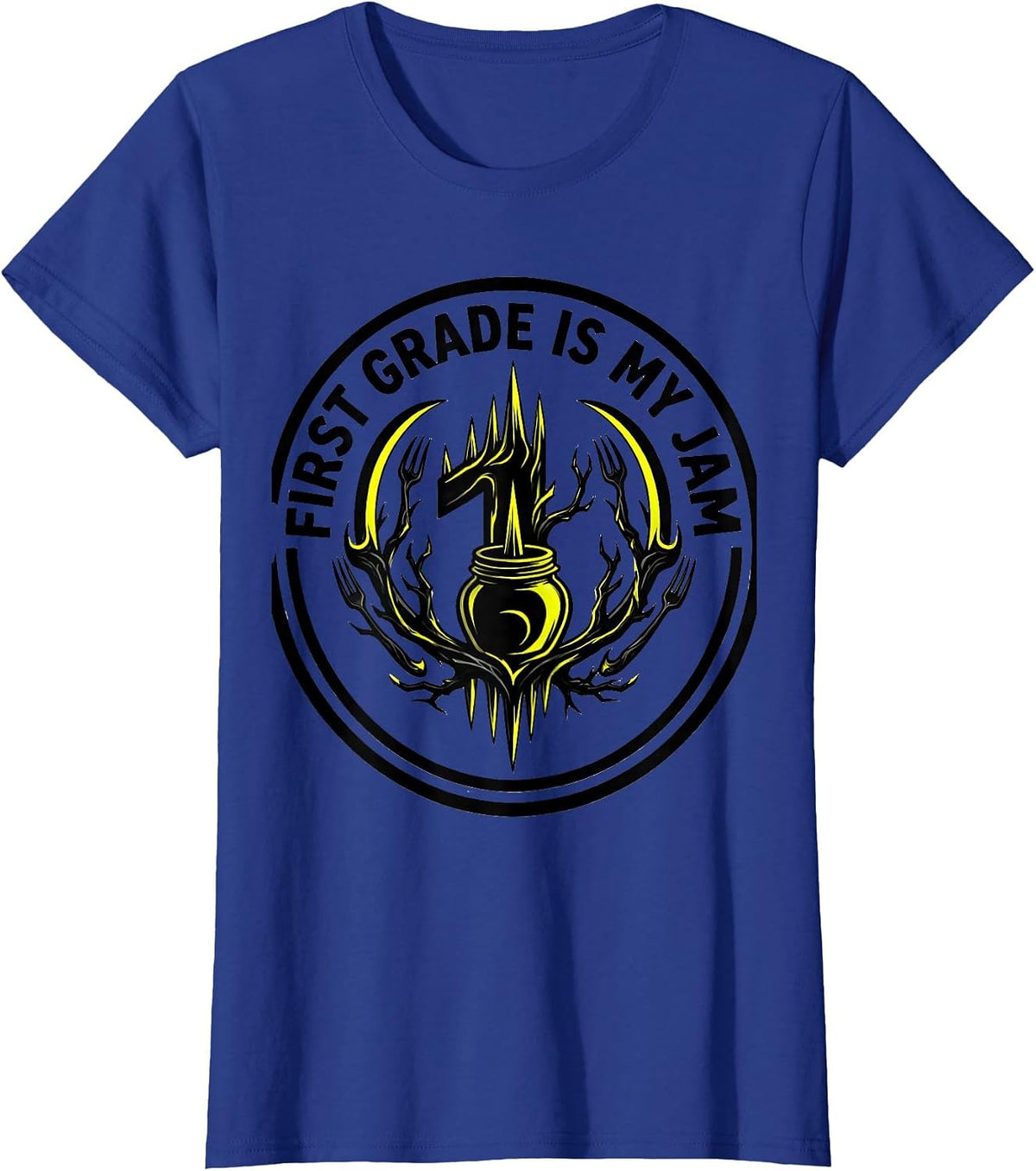 Women's First Grade Is My Jam Teacher Design T-Shirt - Royal Blue