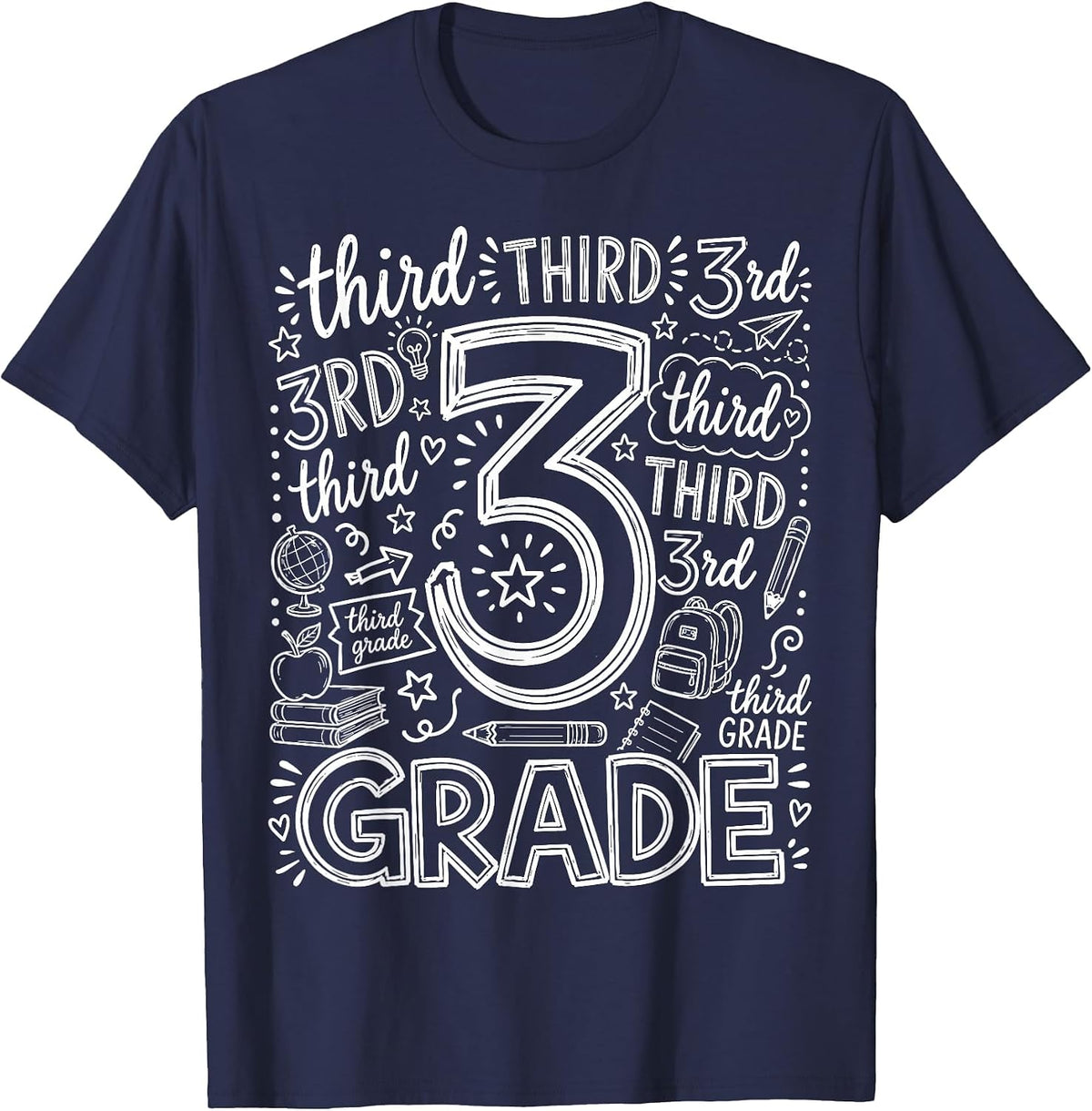 3rd Grade Typography Team Third Grade Teacher Back to School T-Shirt - Navy Blue