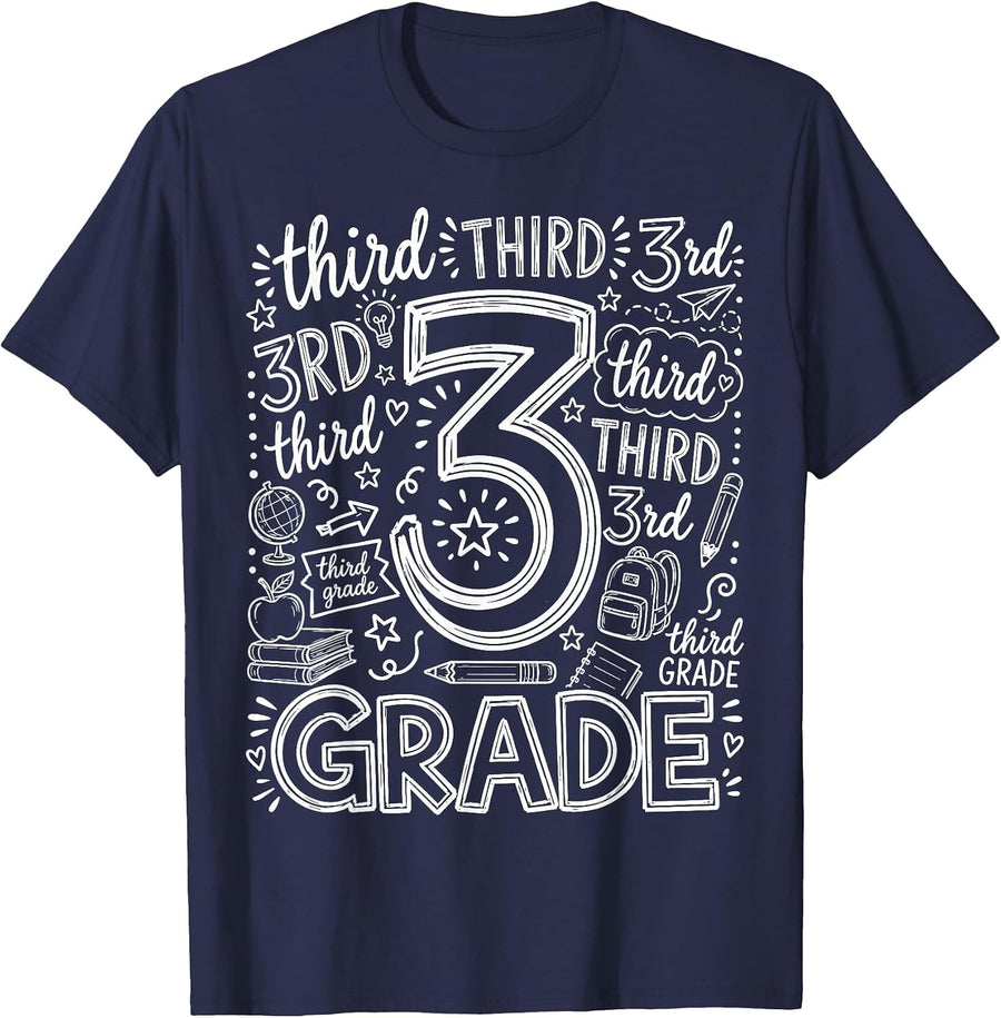 3rd Grade Typography Team Third Grade Teacher Back to School T-Shirt - Navy Blue