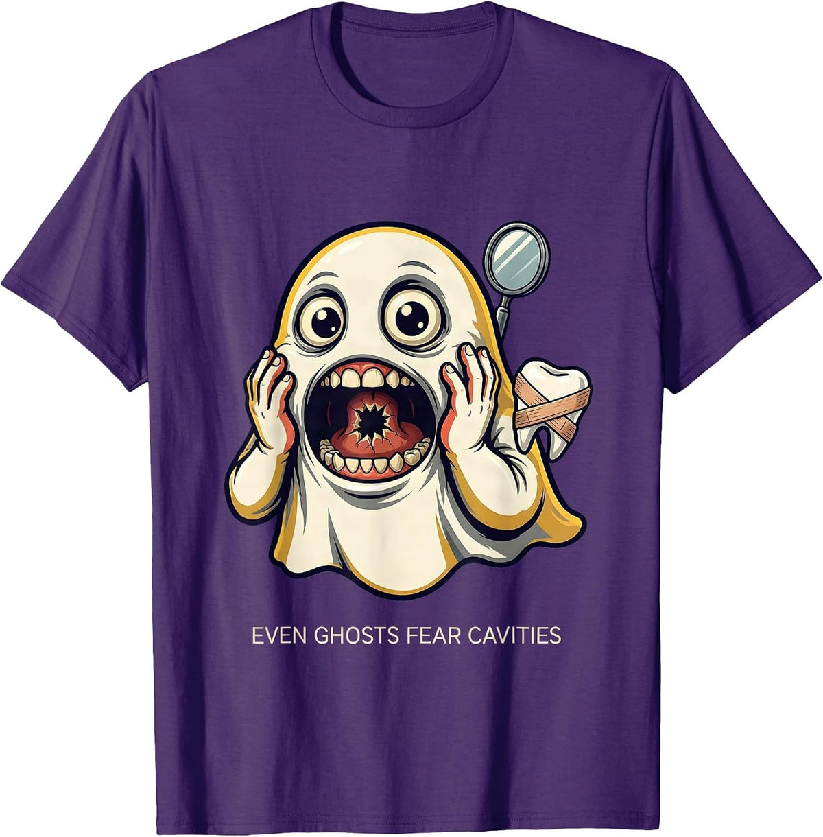 Halloween Dental Ghost Even Ghosts Fear Cavities T-Shirt - Purple