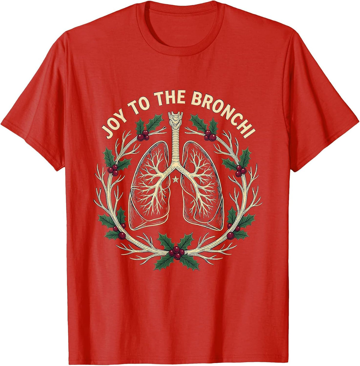 Men's Joy To The Bronchi Funny Respiratory Therapist Christmas T-Shirt - Red