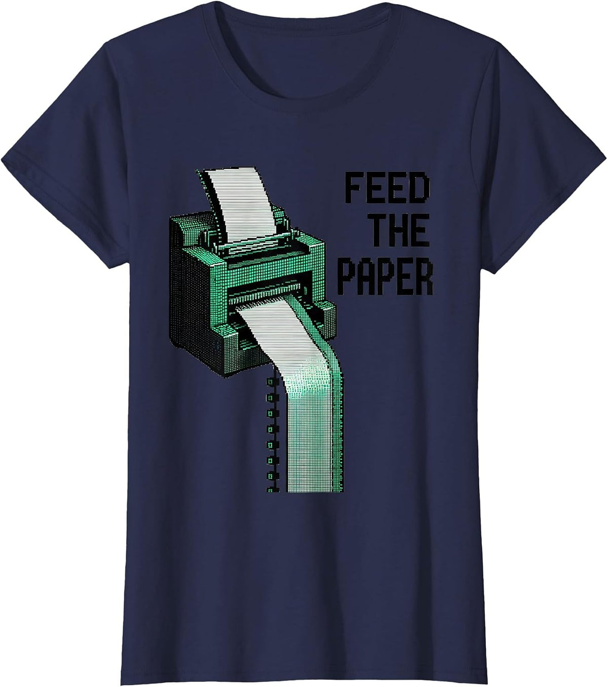 Women's Feed The Paper Pixel Art 80s 90s Nostalgia Humor T-Shirt - Navy Blue