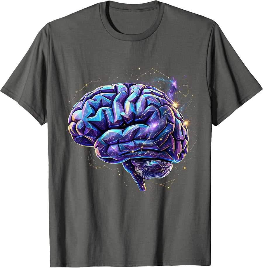 Geometric Brain Celebrate Minds of All Kinds T-Shirt - Asphalt Grey