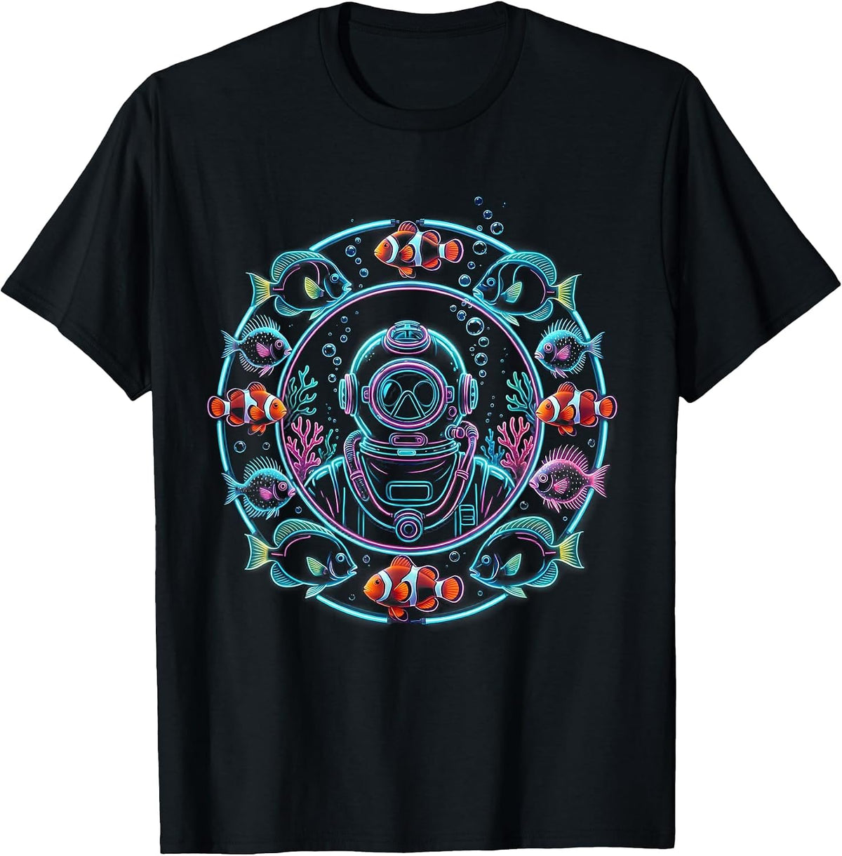 Men's 40th Birthday Deep Sea Diver Tropical Fish Design T-Shirt - Black
