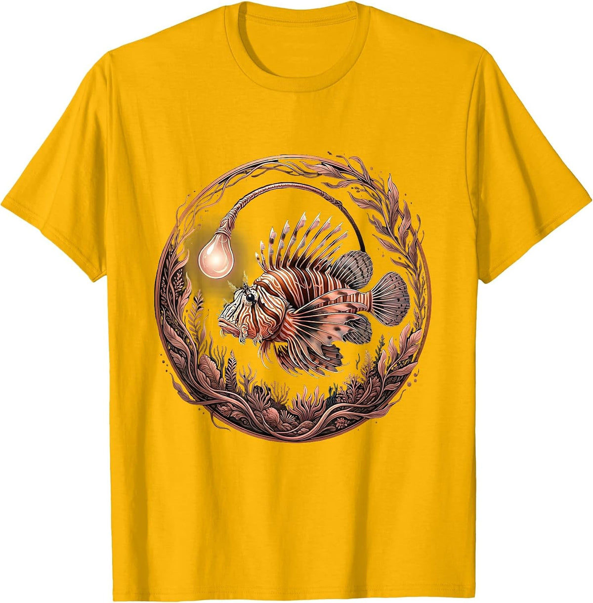 Bioluminescent Anglerfish Deep Sea Glow Art T-Shirt - Golden Yellow