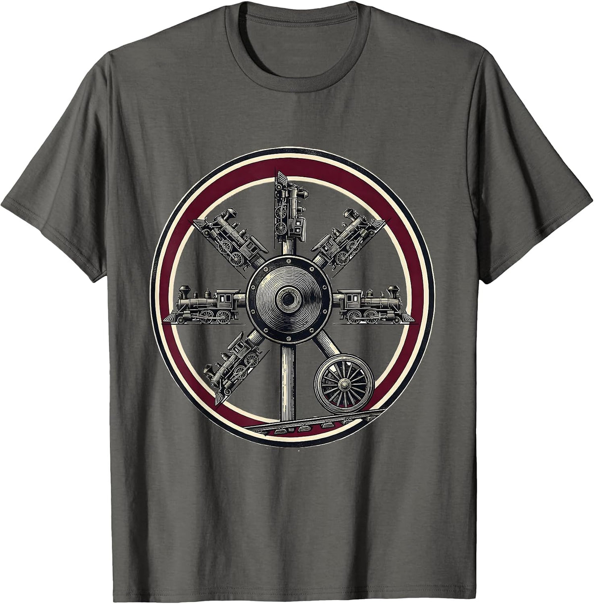 Railroad Badge Track Locomotive Hobbyist Gift T-Shirt - Asphalt Grey