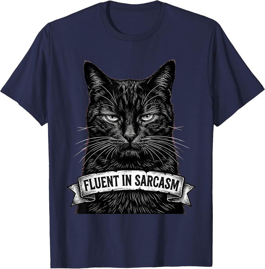 Fluent In Sarcasm Funny Witty Humor Design T-Shirt - Navy Blue