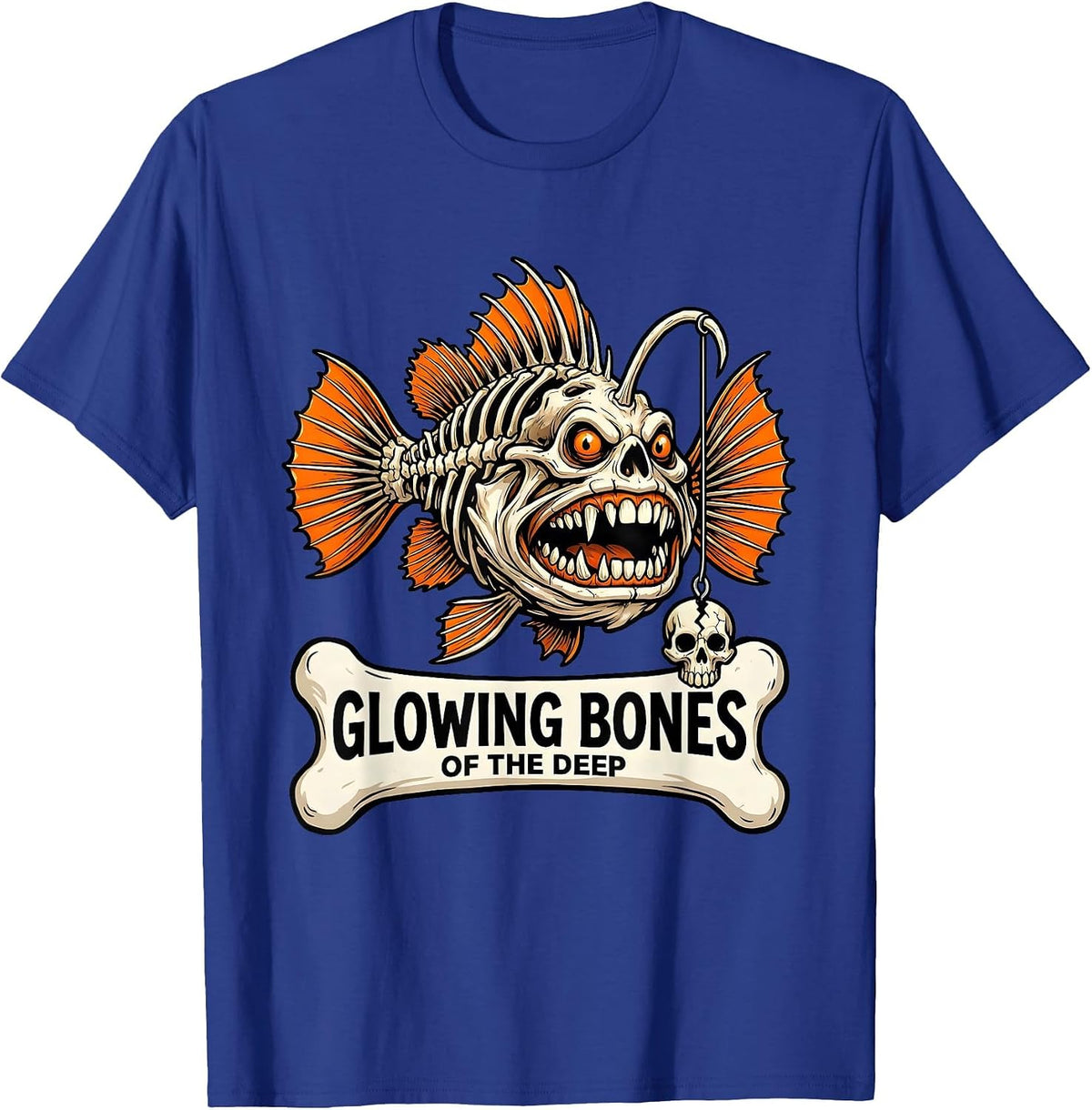 Men's Halloween Skeleton Anglerfish Glowing Bones Design T-Shirt - Royal Blue