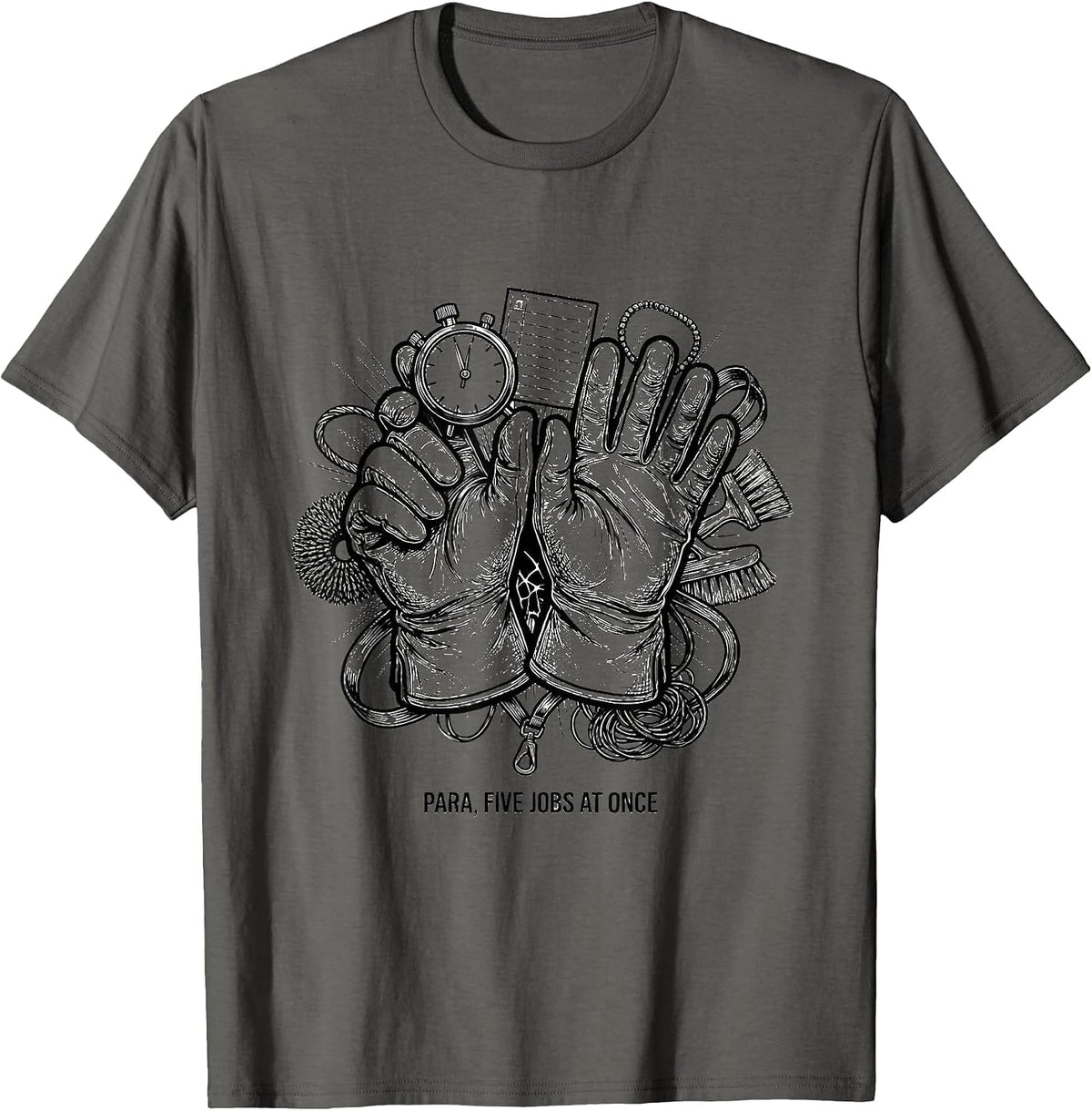 Men's Para Five Jobs At Once Funny Paraprofessional Work Humor T-Shirt - Asphalt Grey