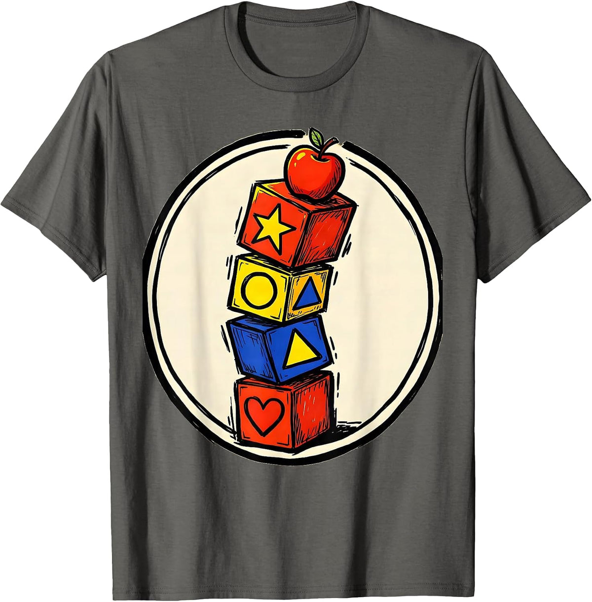 Men's Kindergarten Teacher Alphabet Blocks Tower T-Shirt - Asphalt Grey