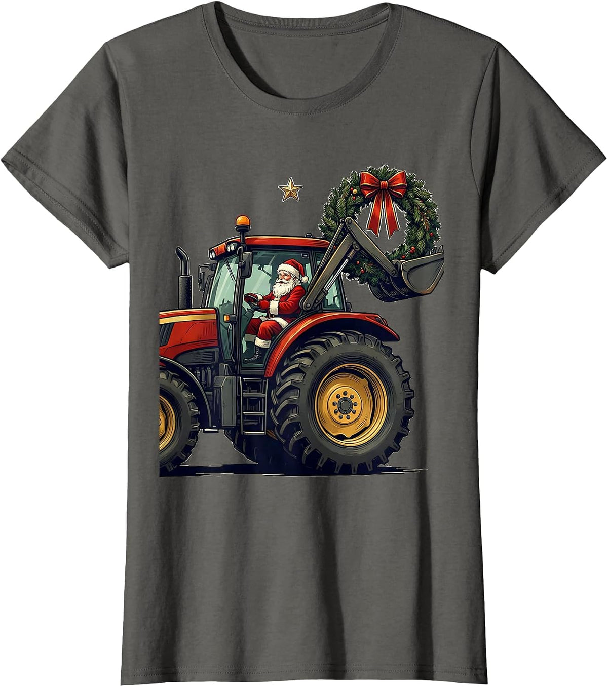 Women's Broadside Farm Tractor Santa Claus Funny Farm Life Christmas T-Shirt - Asphalt Grey