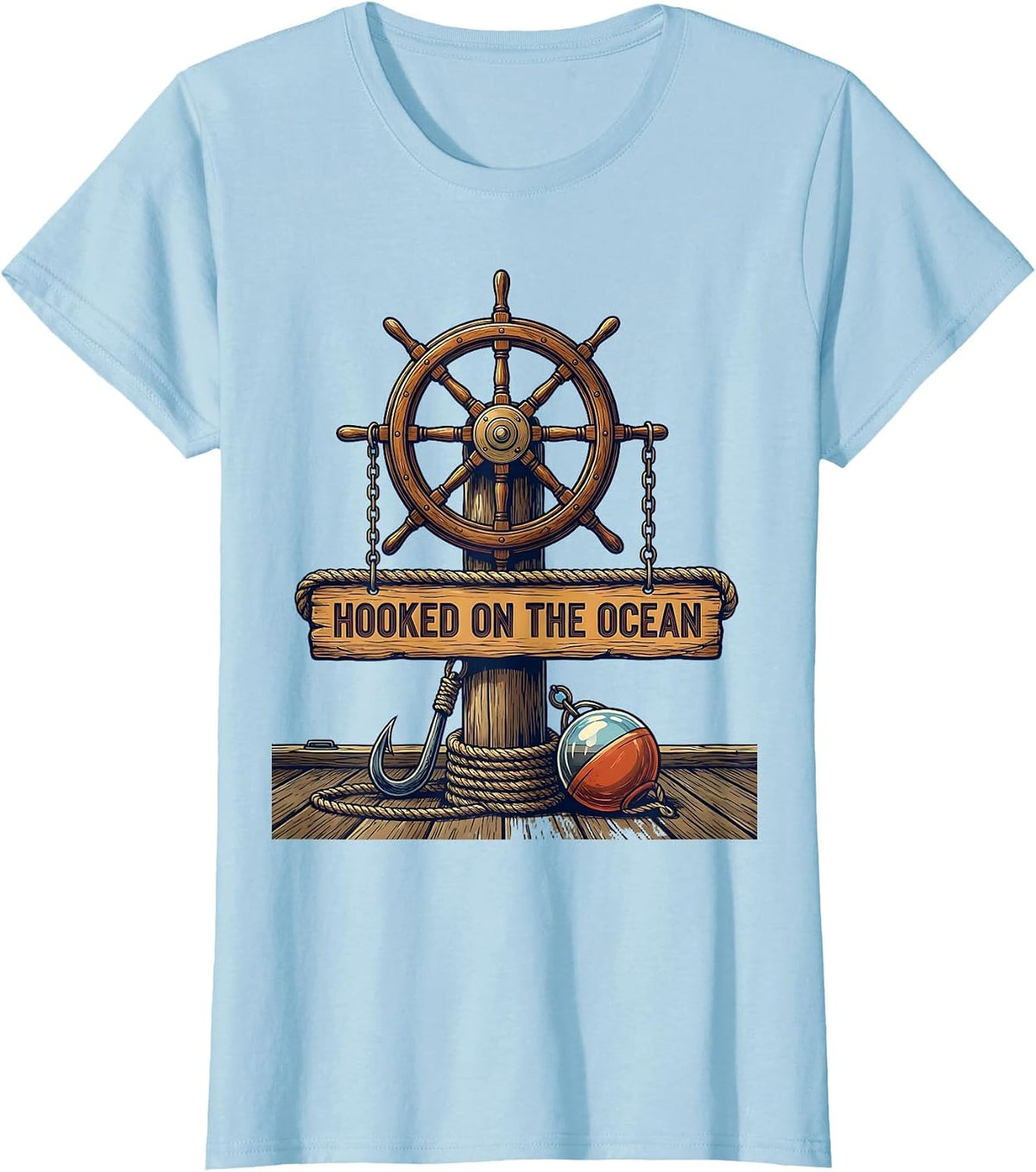 Hooked on the Ocean Sailor Graphic Design T-Shirt - Baby Blue