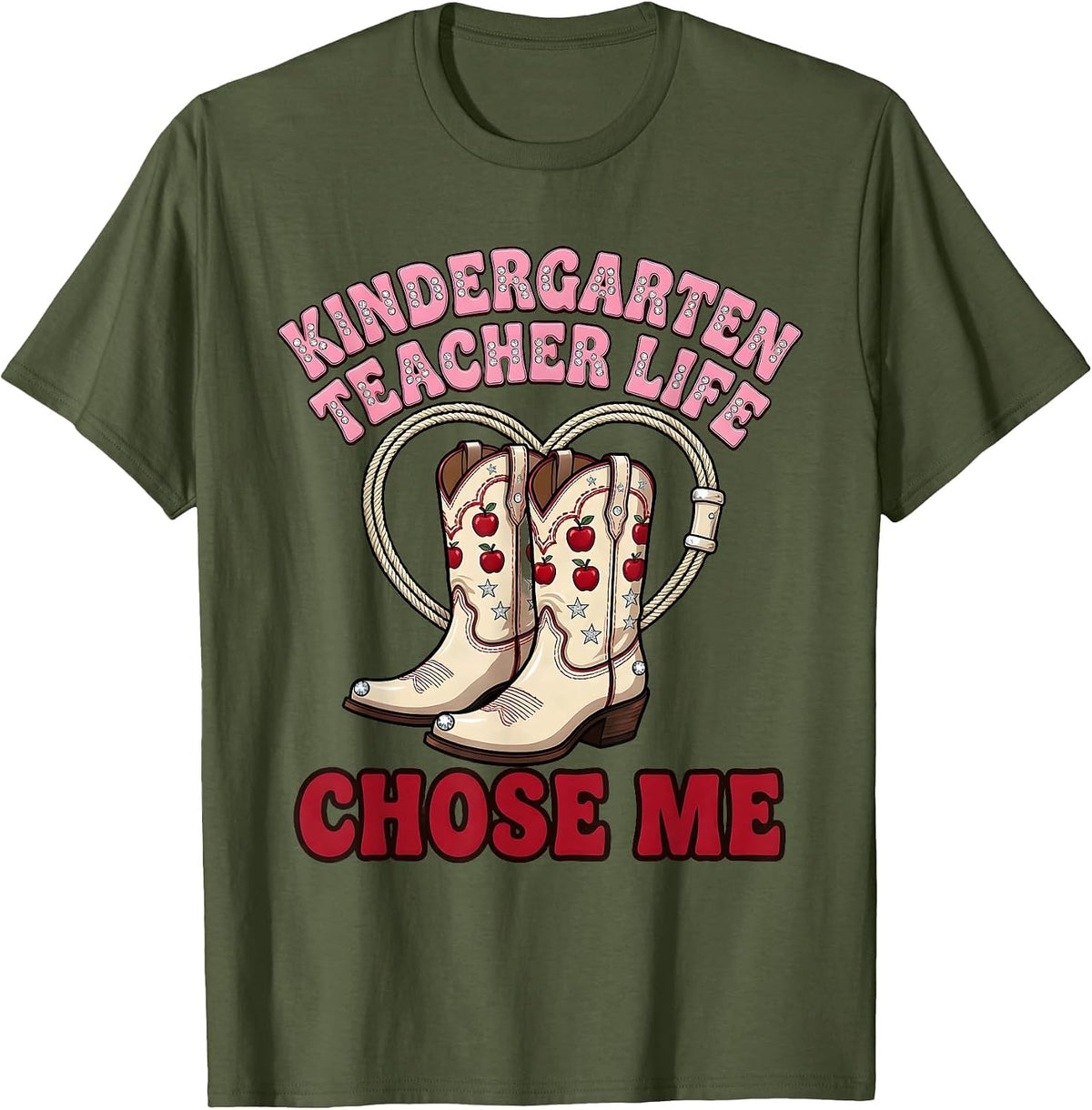 Kindergarten Teacher Life Chose Me Design T-Shirt - Olive Green
