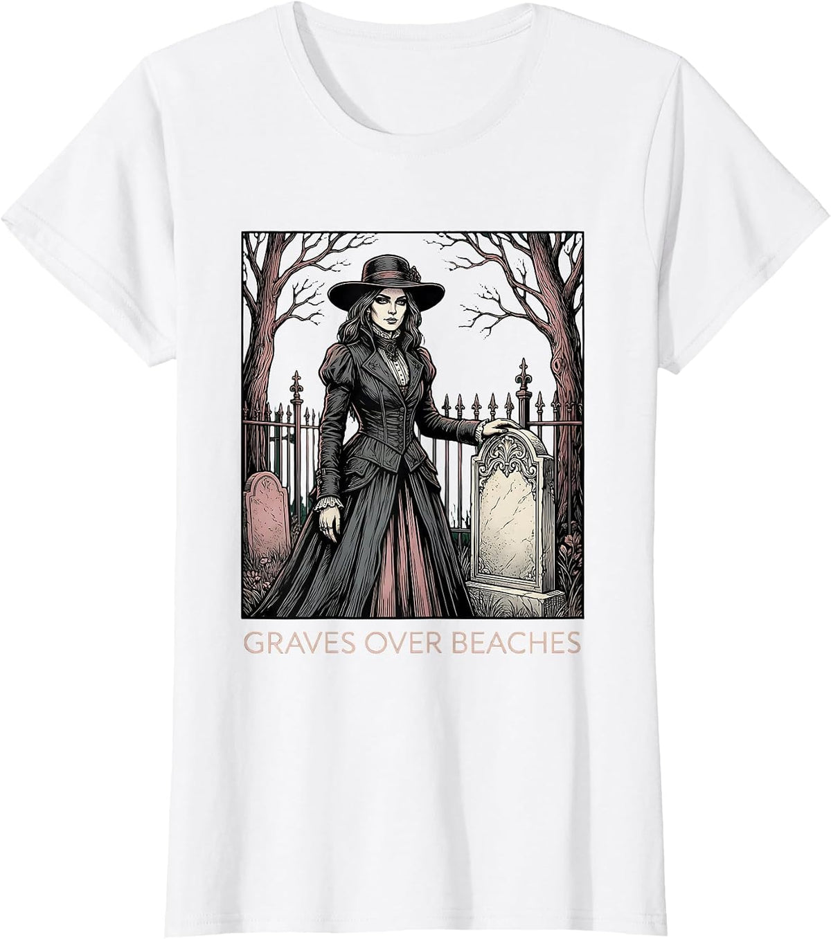 Graves Over Beaches Goth Dark Aesthetic Design T-Shirt - White