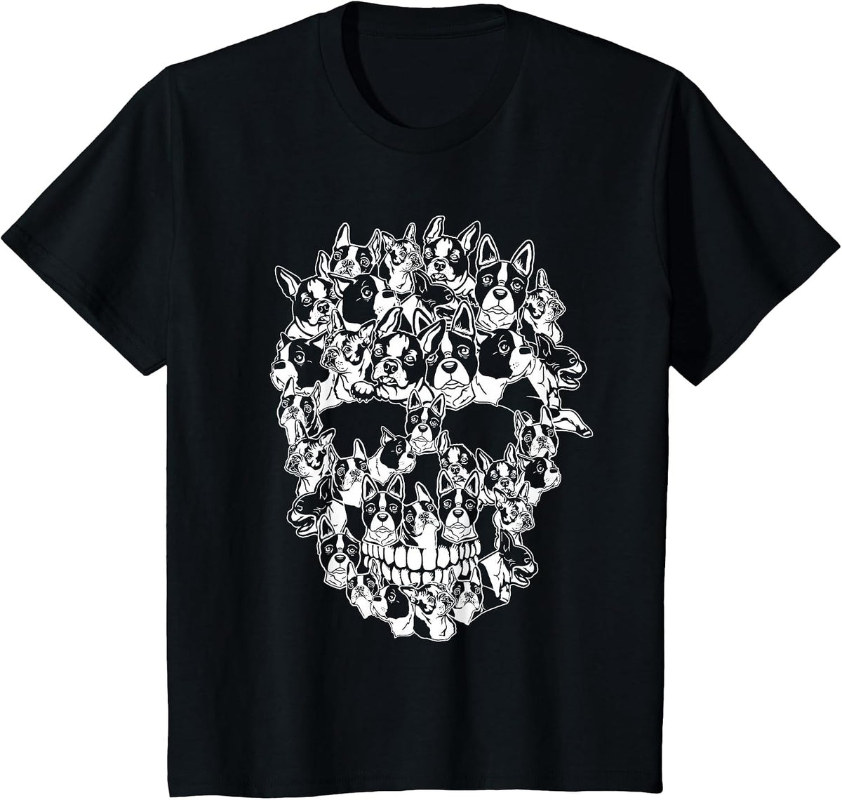 Funny Halloween Costume Skull Boston Terrier Dog Lover T-Shirt - Black