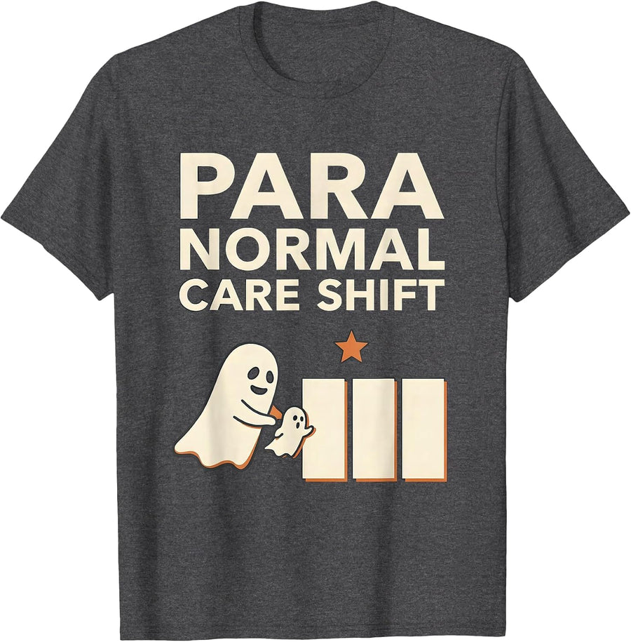 Men's Para Normal Care Shift Funny Paraprofessional Halloween T-Shirt - Dark Heather Grey