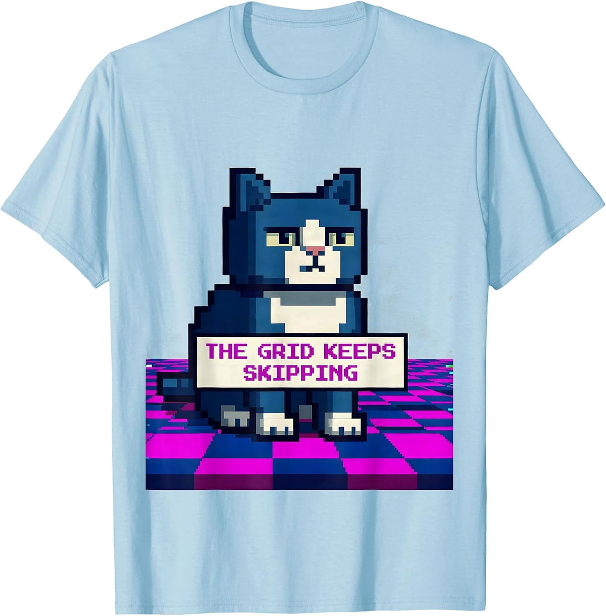 Men's The Grid Keeps Skipping Pixel Art Weirdcore Kidcore T-Shirt - Baby Blue