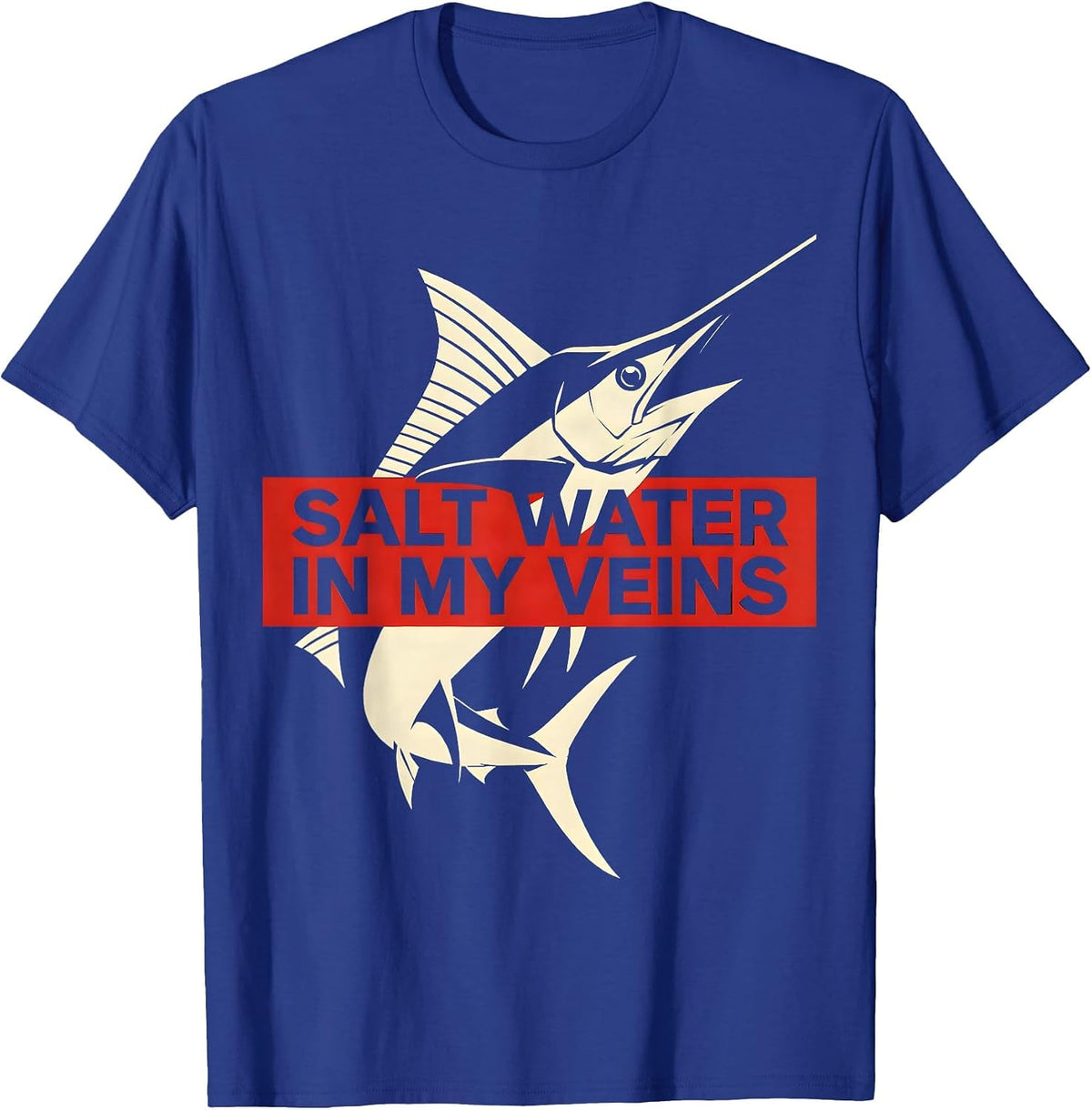Salt Water In My Veins Ocean Fish Design T-Shirt - Royal Blue