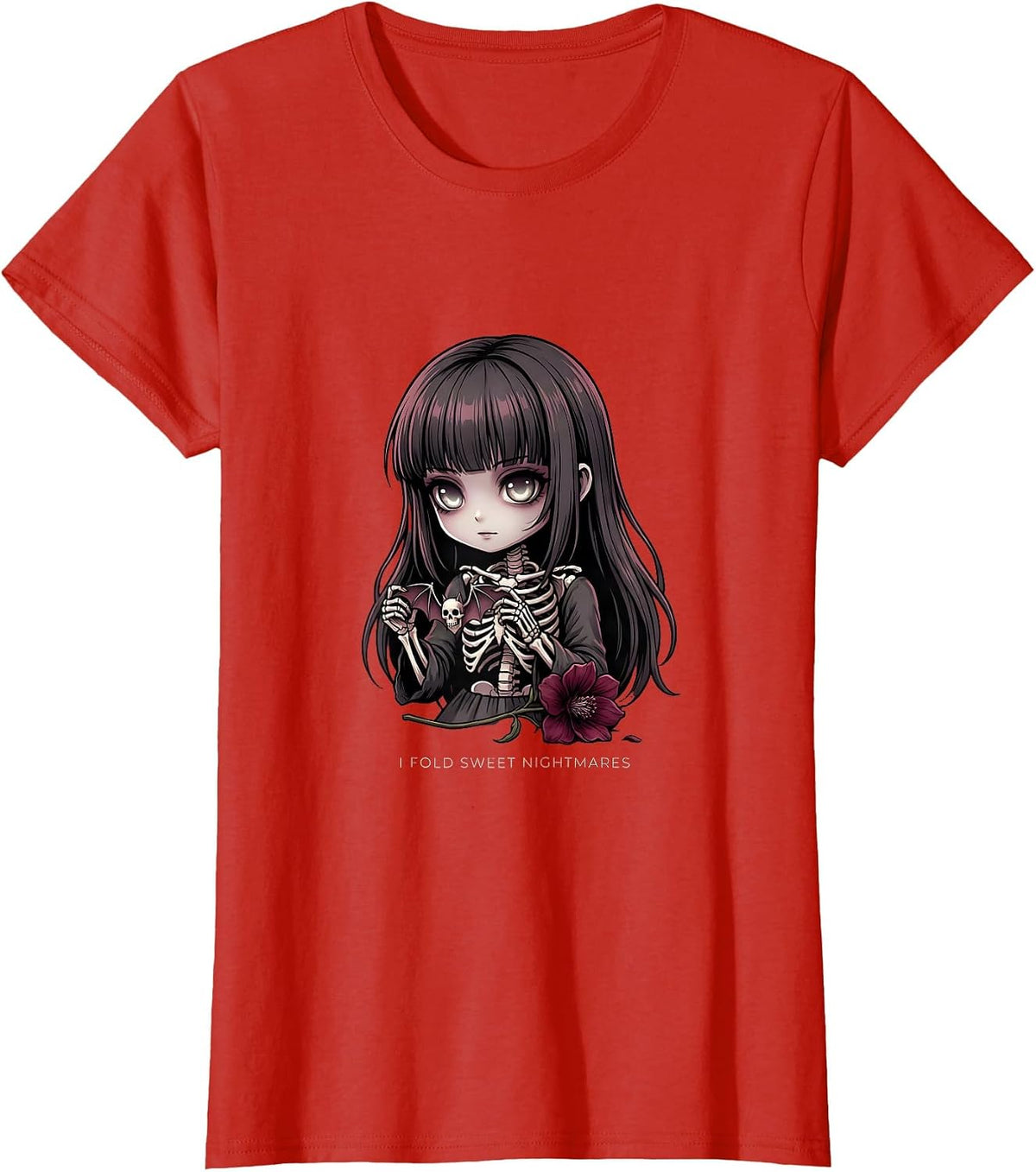 Women's I Fold Sweet Nightmares Creepy Kawaii Goth Anime Horror T-Shirt - Red