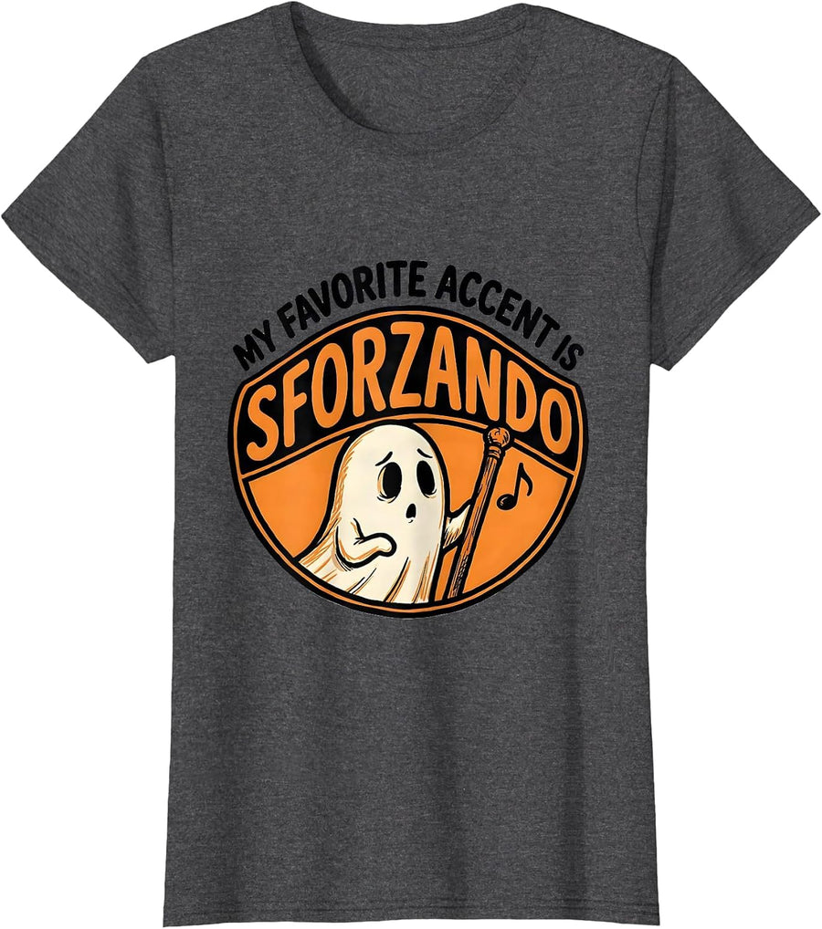 Women's My Favorite Accent Is Sforzando Funny Music Teacher Ghost T-Shirt - Dark Heather Grey