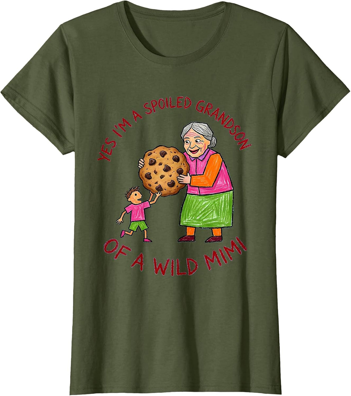 Women's Yes I'm A Spoiled Grandson Of A Wild Mimi Grandson T-Shirt - Olive Green