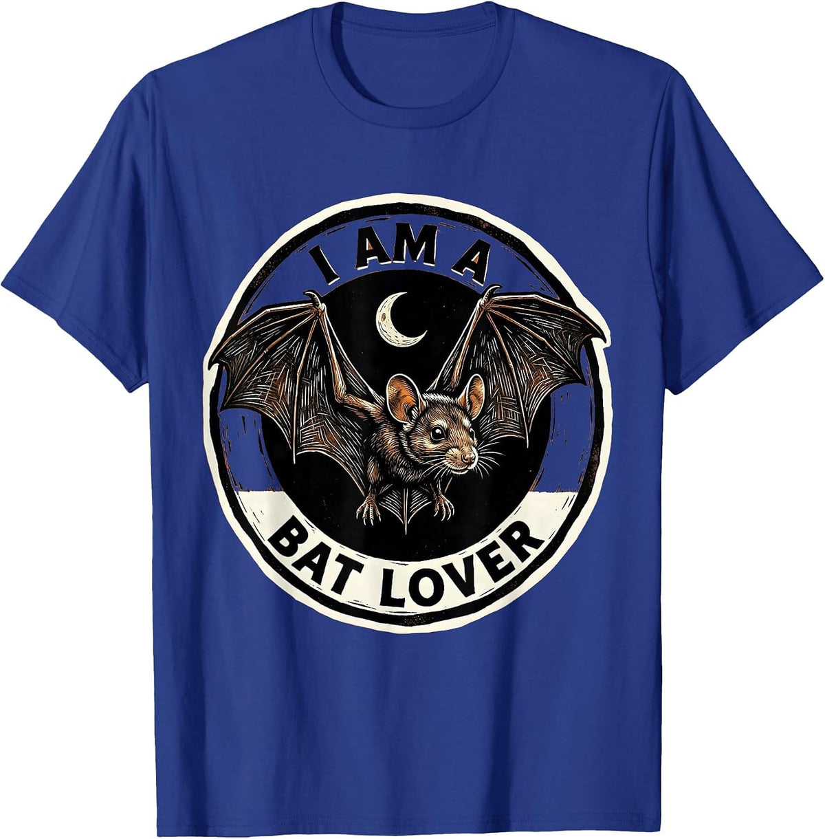 Men's I Am A Bat Lover Linocut Bat Enthusiast Halloween Nature T-Shirt - Royal Blue