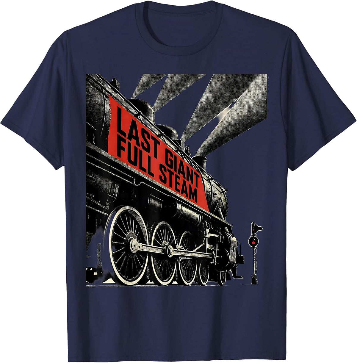 Men's Last Giant Full Steam Constructivist Poster Steam Train T-Shirt - Navy Blue