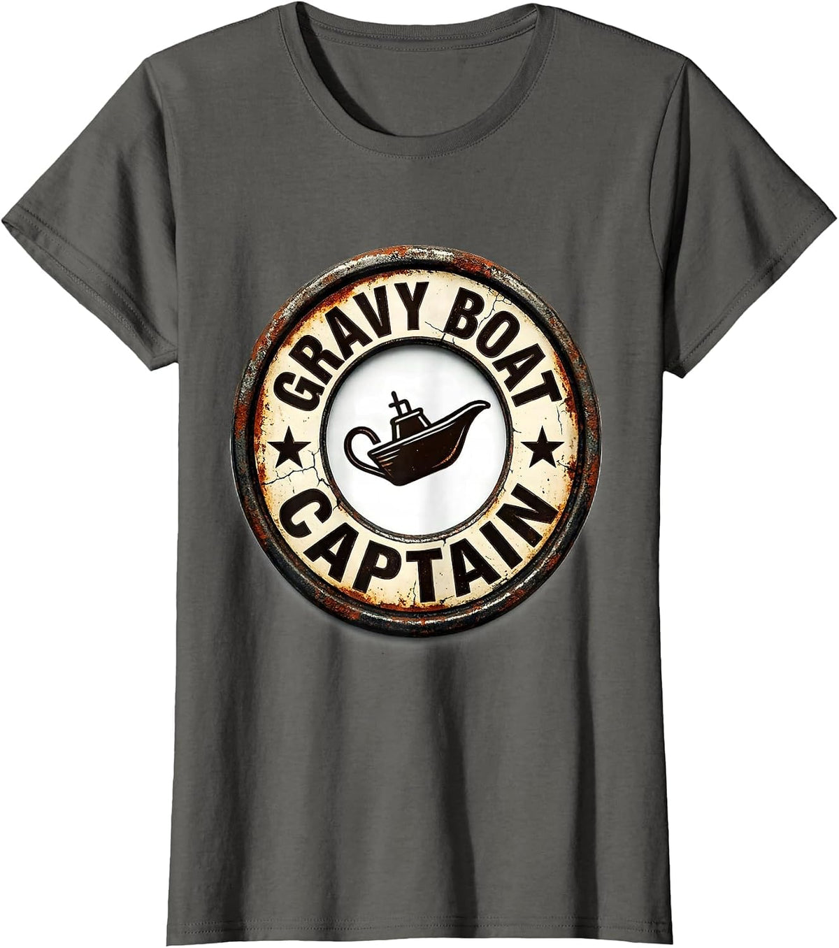 Women's Gravy Boat Captain Funny Thanksgiving Family Matching Crew T-Shirt - Asphalt Grey