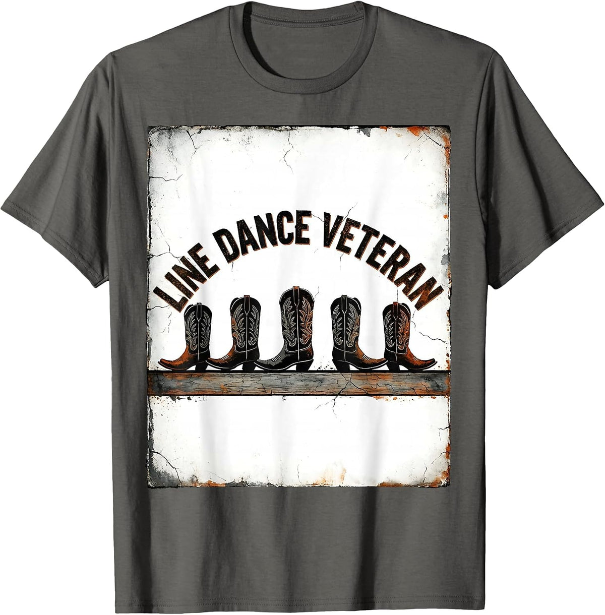 Men's Line Dance Veteran Distressed Humor Boot Lover Gift T-Shirt - Asphalt Grey
