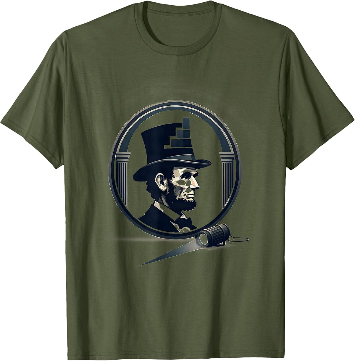 Sealed Lincoln Badge Editorial Conceptual History Buff Humor T-Shirt - Olive Green