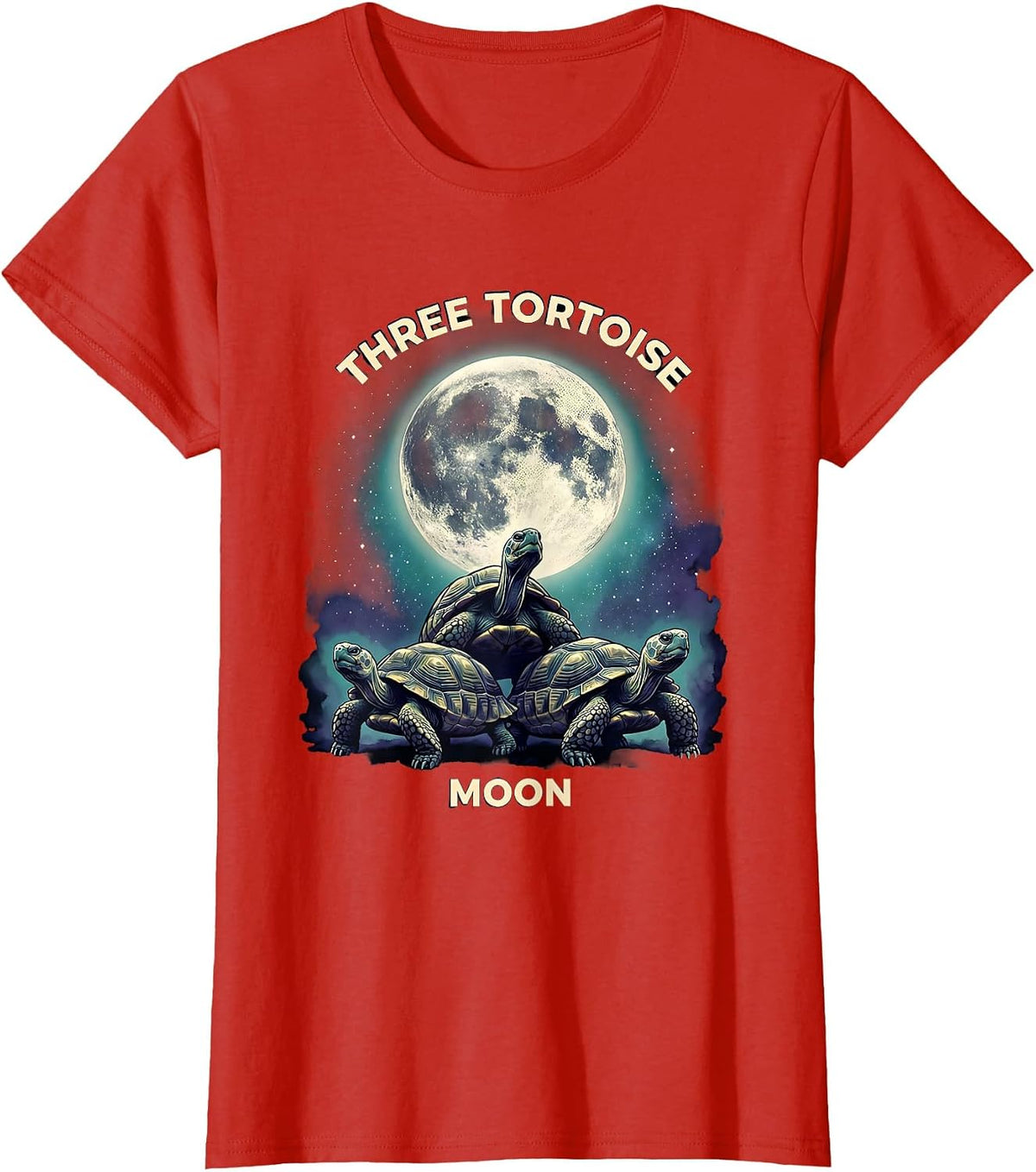 Three Tortoise Moon Funny Tortoise Lover Animal Meme Parody T-Shirt - Red